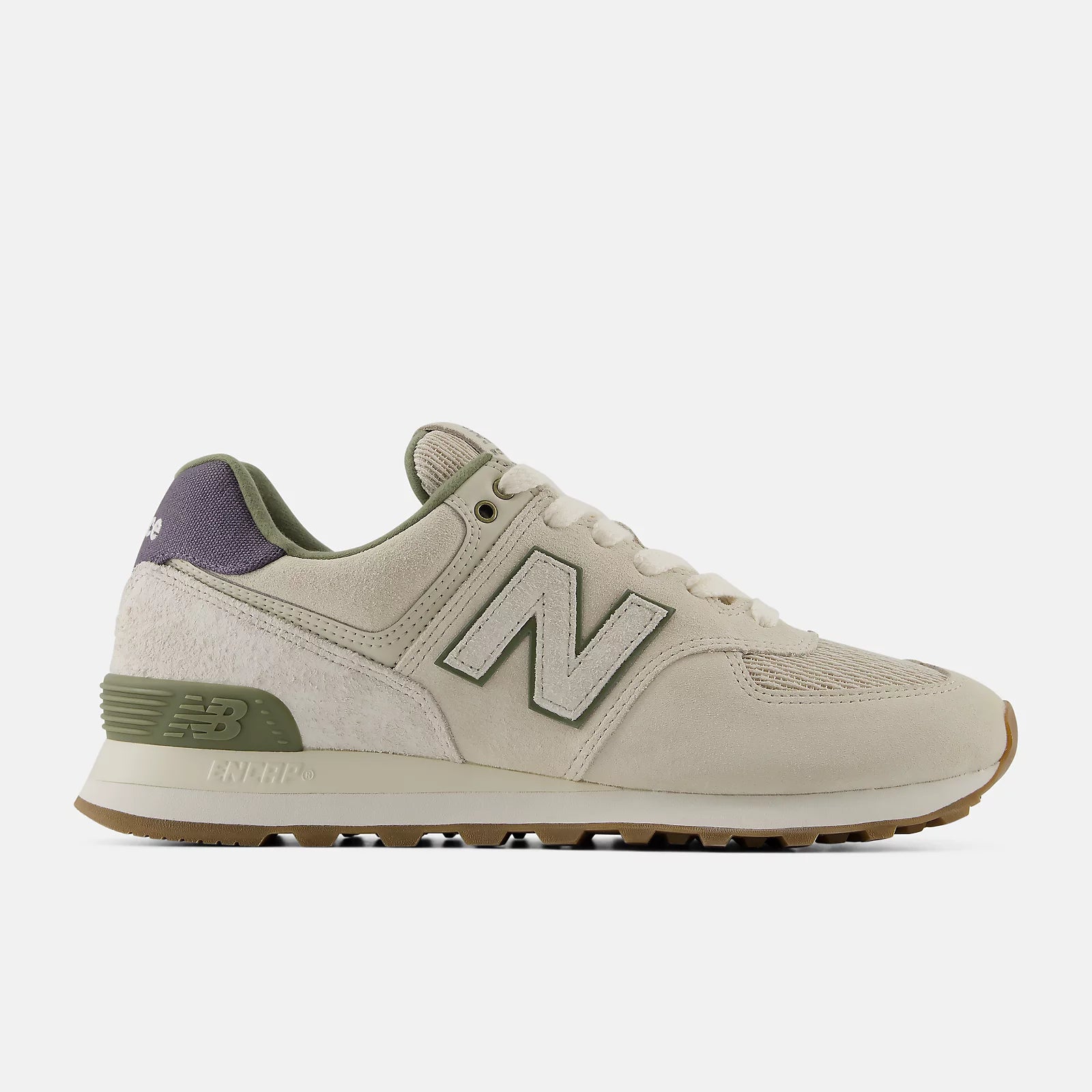 New Balance Unisex 574 Lifestyle Suede Sneaker - Timberwolf with Dark Olivine