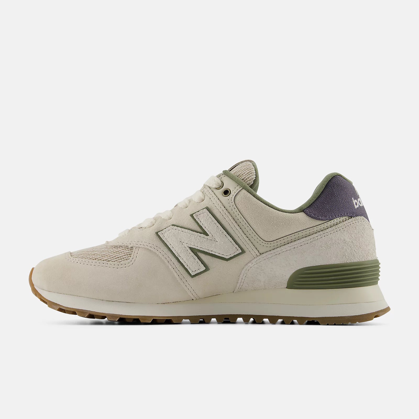 New Balance Unisex 574 Lifestyle Suede Sneaker - Timberwolf with Dark Olivine