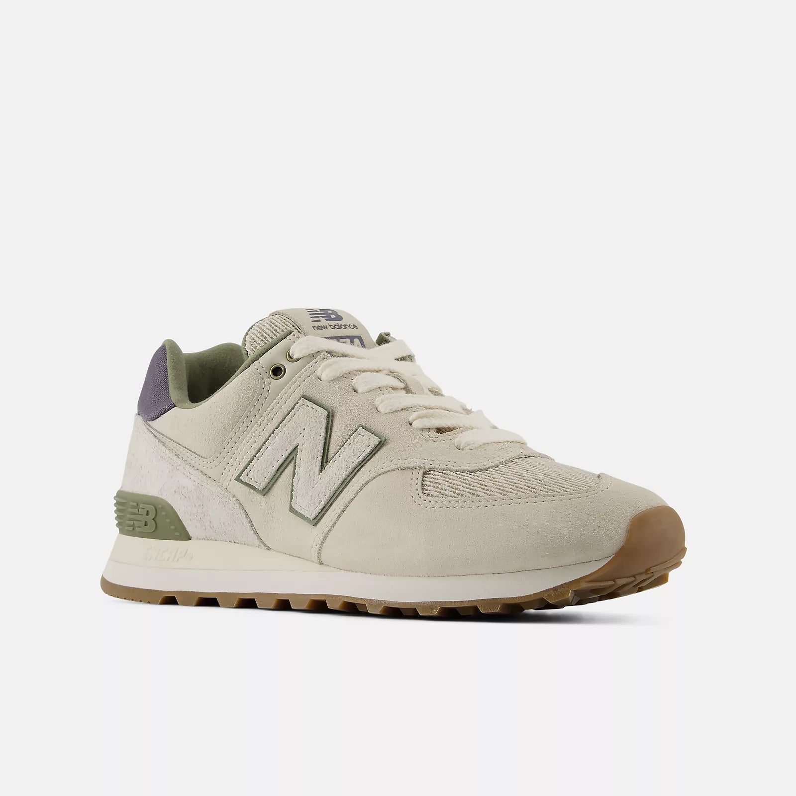 New Balance Unisex 574 Lifestyle Suede Sneaker - Timberwolf with Dark Olivine