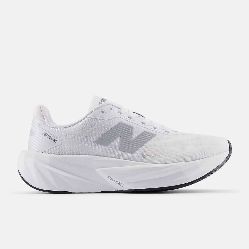 New Balance Women's FuelCell Rebel v5 Running Shoe - White with Silver Metallic and Black