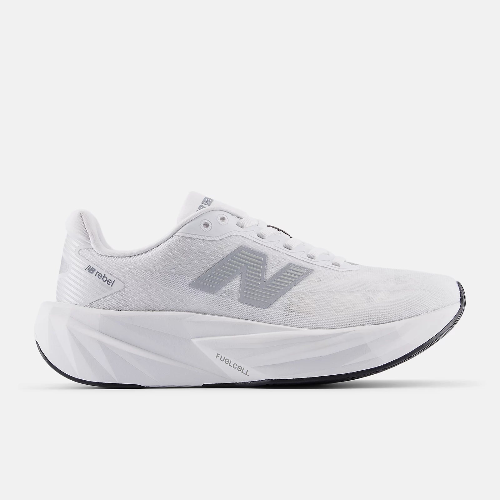 New Balance Women's FuelCell Rebel v5 Running Shoe - White with Silver Metallic and Black