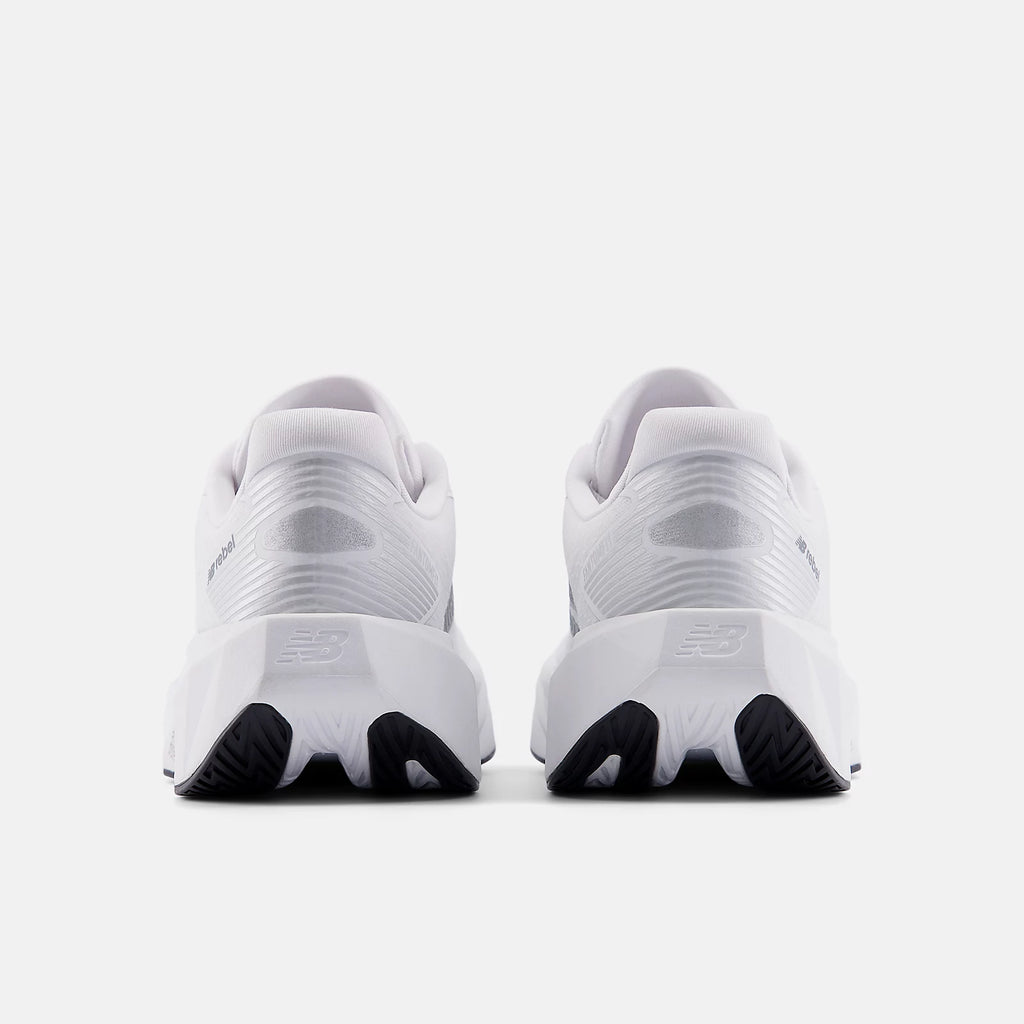 New Balance Women's FuelCell Rebel v5 Running Shoe - White with Silver Metallic and Black